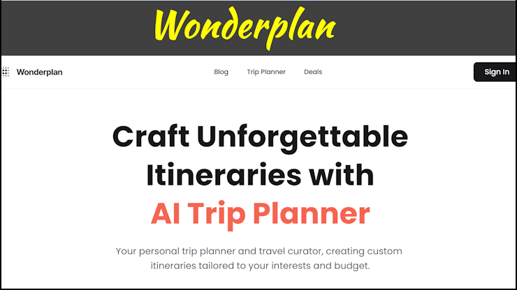 A screenshot of the wonderplan homepage.