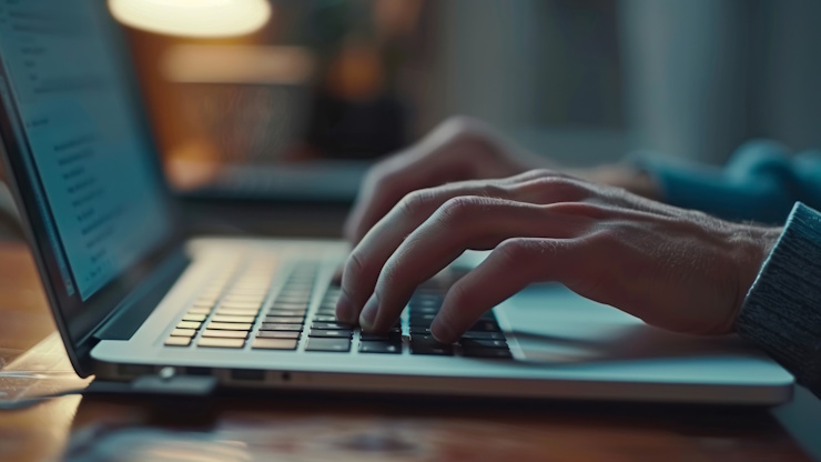 A pair of hands typing on a keyboard.