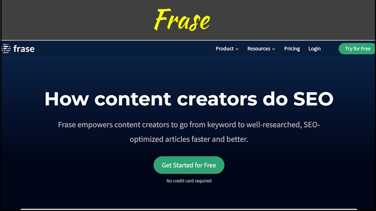 A screenshot of the Frase homepage.