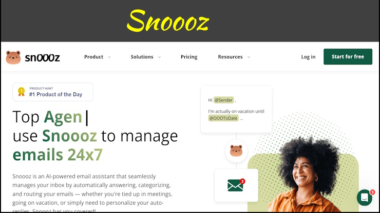 A screenshot of the Snoooz homepage.