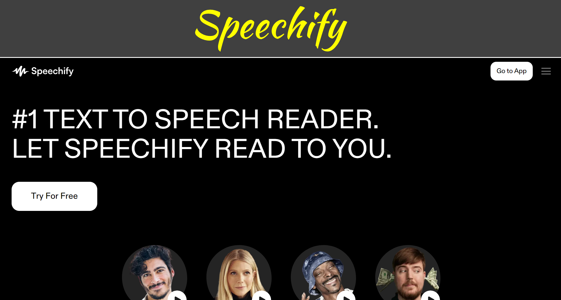 A screenshot of the speechify homepage.